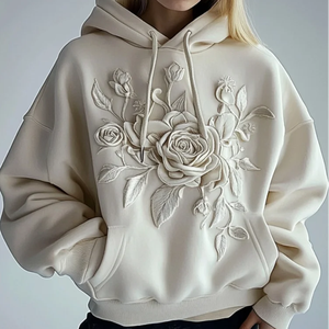 2025 <span class=keywords><strong>Vintage</strong></span> femmes fleur sauvage floral brodé <span class=keywords><strong>pull</strong></span> à capuche ample Style décontracté européen américain grande taille vêtements d'hiver - Product Image 3
