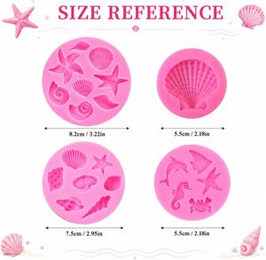 Round <b>Silicone</b> Cake Mold with Sea Creatures 5-Piece Set for Fondant Chocolate Polymer Clay Crafting Easy Demoulding - Product Image 4