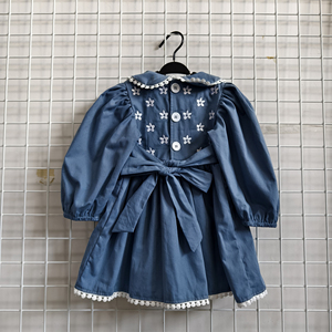 Abito da principessa personalizzato ricamato per bambine <span class=keywords><strong>dolce</strong></span> adorabile abito floreale in cotone con maniche lunghe decorazione di pizzo - Product Image 4