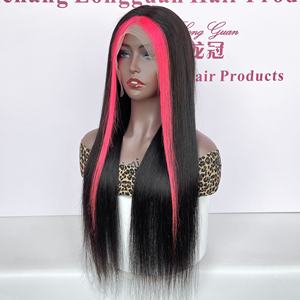 Perruques à lacet frontal suisse à rayures HD rose fluo style unique produits de beauté pour femmes - Product Image 2