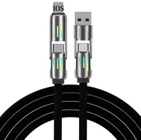 Cable Cargador 4 en 1 de 240W con Indicador de Luz LED Intermitente de 1M, Cables de Silicona Multi USB Tipo C para iPhone