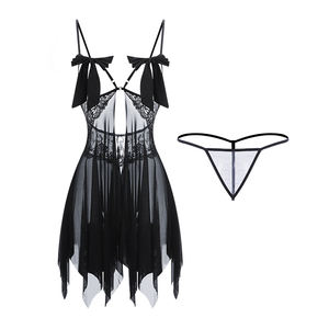 Сексуальная Пижама сетчатая ажурная с разрезом атласная кружевная ночная рубашка с галстуком-бабочкой - Product Image 5