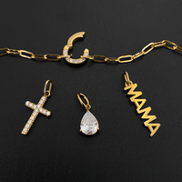 Bracelet chaîne trombone en acier inoxydable plaqué or 14K pour femme, avec breloque lettre MAMA et zircon goutte d'eau, bijoux Emanco