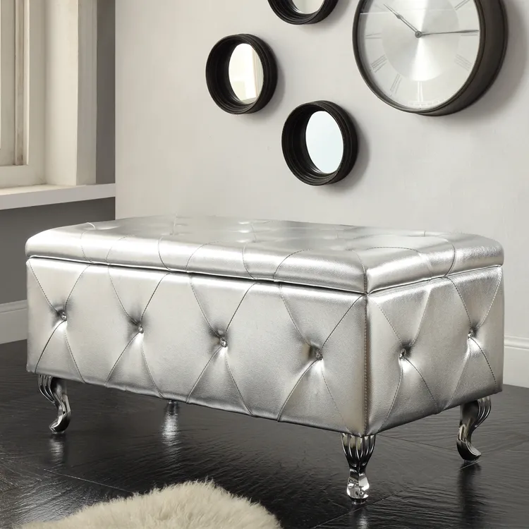 Salon elmas krom Metal bacak deri Flip Top sağlam depolama tezgahı osmanlı yatak odası için
