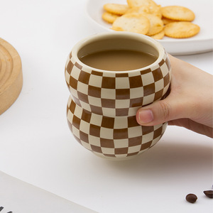 Taza de cerámica Chaozhou, diseño de tablero de ajedrez blanco, sin asa, resistente a altas temperaturas, taza individual para regalos, personalizable - Product Image 5