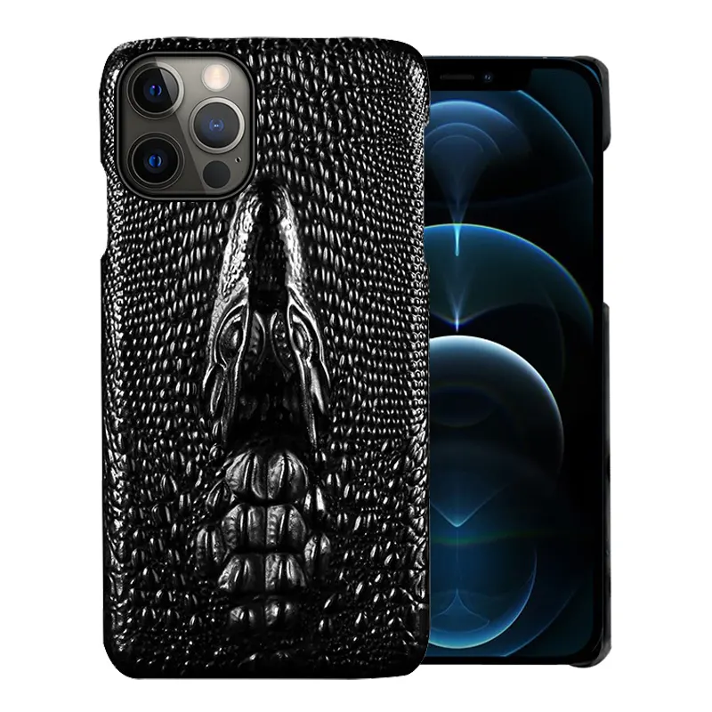 Fashion Camera Lens Protection Bumper Crocodile Skin Genuine Leather Smart Phone Case For iPhone 13 Pro Max Cell Phone Cover Set