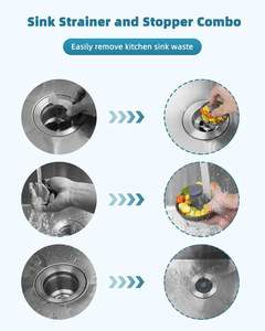 Crépine de vidange universelle pour <span class=keywords><strong>évier</strong></span> de cuisine 3-en-1 en acier inoxydable, avec <span class=keywords><strong>bouchon</strong></span> escamotable et poignée anti-colmatage - Product Image 2