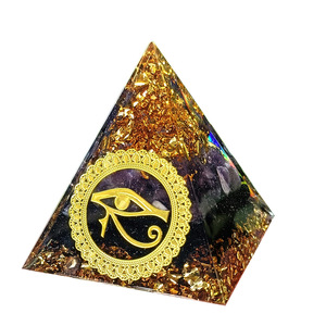 Pyramide de galets de cristal en résine époxy, ornement de bureau, décoration d'aquarium, feuille d'or, améthyste, obsidienne, cadeau - Product Image 5