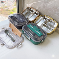 LFS Offre Spéciale : Boîte à lunch isotherme à 3 compartiments en acier inoxydable 304, avec séparateurs et couvercle en plastique anti-fuite