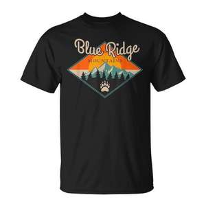 T-shirt promotionnel vintage avec motif paysager des forêts de pin des Blue Ridge Mountains, design sur le thème de la nature - Product Image 1