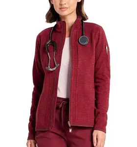 Latest Style Women Hospital Sweater Knit Fleece Jacket Scrub Nurse Jackets Nurse Scrubs Full Zip up Medical Multi-function Solid