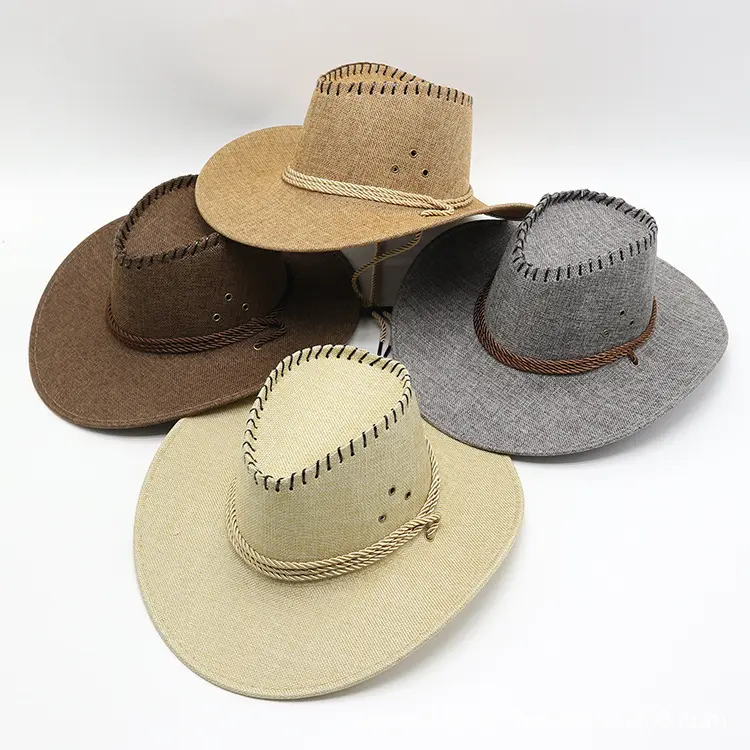 Venta caliente personalizado verano hierba ganchillo sombrero occidental vaquero sombreros de paja hombres de paja personalizado ajustable Unisex sombrero de vaquero