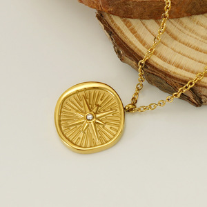 Gold Eight-Pointed <b>Star</b> Pendant Necklace With Diamond Inlay Geometric <b>Design</b> For Gift - Product Image 2