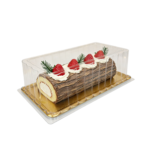 Caja Rectangular para Pastel Personalizable, Caja de Embalaje para Pastel de Navidad RPET, Caja Desechable de Plástico Dorado de Lujo para Pastel Enrollado con Tapa Transparente - Product Image 1