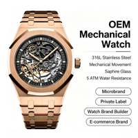 Montre de luxe personnalisée OEM, bracelet en acier inoxydable 316L, boîtier multi-couches, cadran ajouré, verre résistant à l'eau, montre-bracelet pour homme