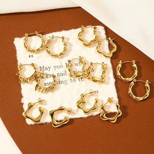 Pendientes de Acero Inoxidable con Baño de Oro de 18K, Diseño Geométrico, Unisex, Venta al Por Mayor QX - Product Image 3