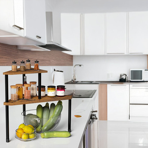 Rak dapur meja penata sudut, rak dapur rak bumbu organisasi 2 tingkat bebas berdiri, coklat karat - Product Image 4