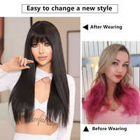 Perruque Longue et Lisse Noire Naturelle de 28 Pouces Résistante à la Chaleur, Vente en Gros, Cheveux Synthétiques Noirs 1B, Cheveux Humains Naturels