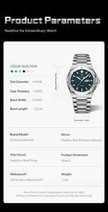 Nuevo Reloj POEDAGAR 696 Original para Hombre, Reloj de Pulsera de Cuarzo, Resistente al Agua, Luminoso, de Acero Inoxidable, Deportivo - Product Image 5