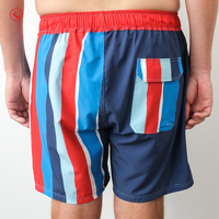 Prix de gros : Short de bain grande taille pour homme, rayé rouge et bleu, avec cordon de serrage, pour la plage
