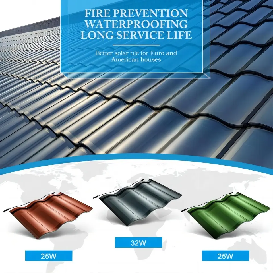 Red Curve Solar Tile Roof Double Glass Solar Panel For Building Roof Construction Solar Roof Tiles