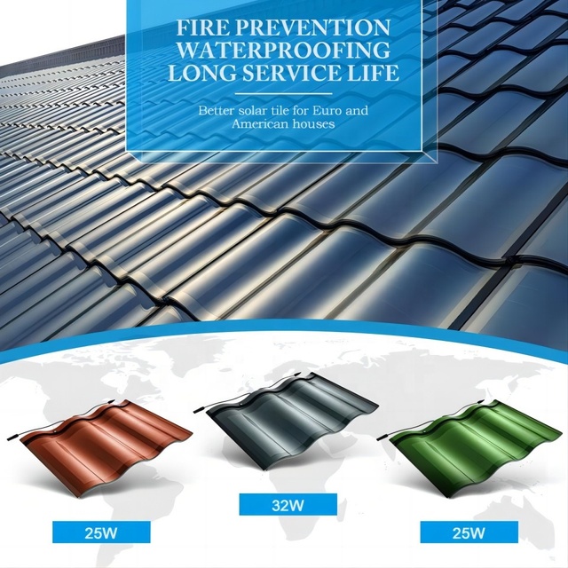 Red Curve Solar Tile Roof Double Glass Solar Panel for Building Roof Construction Solar Roof Tiles