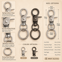 Mousqueton pivotant en métal durable avec anneau rond à ressort pour la fabrication de porte-clés DIY, cordons de sac, quincaillerie en alliage de zinc