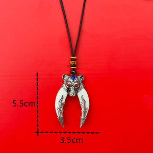 Venta al por mayor de moda Punk <span class=keywords><strong>Brave</strong></span> Man Link Zircon antiguo plateado Animal dientes Spike colgante collar para hombres mujeres suerte - Product Image 2