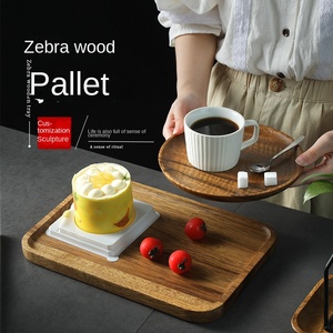 Plateau à thé rectangulaire en bois de zèbre japonais plats et assiettes pour servir des tasses à thé et des fruits décor de fête - Product Image 6
