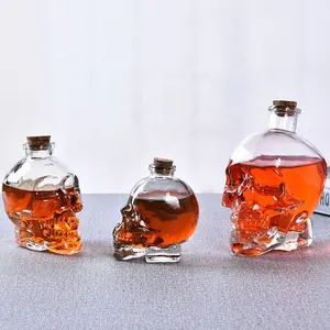 Wine Skull Decanter Sem chumbo 750ml Garrafa de vidro com cortiça Stopper vodka licor rum whisky espírito garrafas de vinho vazias