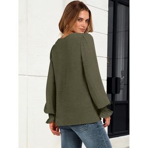 Women's V Neck Puff <b>Sleeve</b> Blouse Chiffon Elastic Office Work <b>Top</b> Business Casual <b>Long</b> <b>Sleeve</b> Dressy Shirt - Product Image 6
