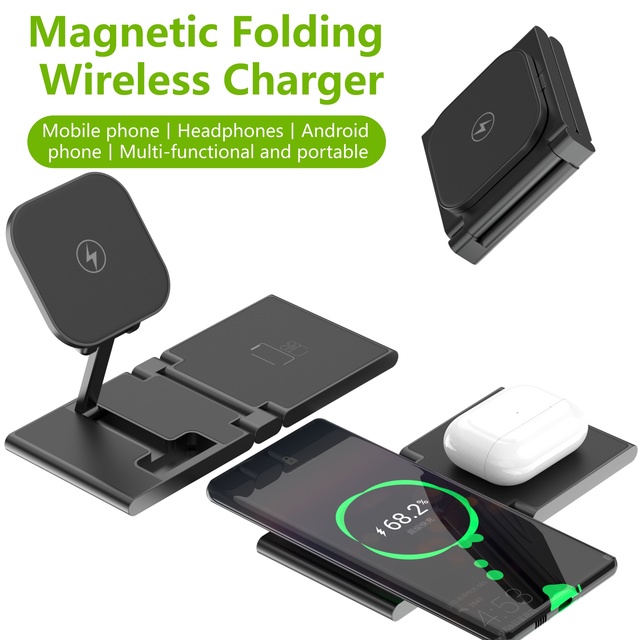 Magnetic for Wireless Charger Stand 3 1 Portable Fast Charging Station Phone IWatch for Foldable Travel Car 5V/2A 9V/2A