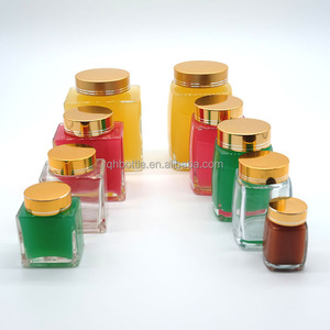50ml 100mL 180ml 280ml 360ml 750ml Botella de miel de vidrio de forma cuadrada única Proveedor de tarros con tapa dorada utilizada para mermelada de pudín de miel - Product Image 2