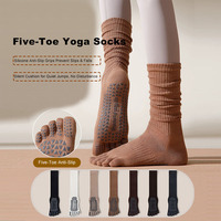 Chaussettes de yoga à cinq doigts, à mollets hauts, avec logo personnalisé, coussinets antichoc en silicone antidérapants, pour Pilates et entraînement en intérieur