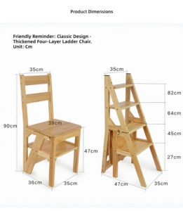 <span class=keywords><strong>Escalera</strong></span> Plegable CHOMECO, Taburete Convertible 2 en 1, <span class=keywords><strong>Escalera</strong></span> <span class=keywords><strong>de</strong></span> <span class=keywords><strong>4</strong></span> <span class=keywords><strong>Peldaños</strong></span>, <span class=keywords><strong>Madera</strong></span> <span class=keywords><strong>de</strong></span> Pino <span class=keywords><strong>de</strong></span> Nueva Zelanda, 150 kg <span class=keywords><strong>de</strong></span> Capacidad, Antideslizante, para el Hogar - Product Image 3