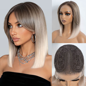 باروكة شعر مستعار قصيرة مستقيمة للنساء البيض، مصنوعة من ألياف صناعية مقاومة للحرارة، دانتيل T غير قابل للاشتعال، دانتيل HD بدون غراء - Product Image 4