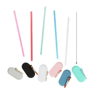Reusable Silicone Drinking Straws with Cleaning Brushes Portable Soft Silicone Case