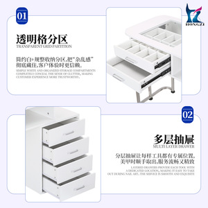Mesa de Manicura Hongzi Blanca de Doble Capa con Colector de Polvo, 12 Compartimentos, Diseño Minimalista - Product Image 1