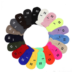 Passamontagna Hip Hop in Maglia con Logo <span class=keywords><strong>Sad</strong></span> & $$, Maschera Invernale da Sci a 3 Fori Multicolore, Vendita all'Ingrosso - Product Image 1