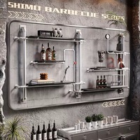 Étagère de rangement de style industriel vintage, présentoir en métal, décoration murale, casier à vin à plusieurs niveaux, adapté aux meubles de bar