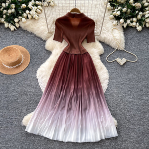 <span class=keywords><strong>Abito</strong></span> lungo da donna elegante con colletto a revers, maniche corte, <span class=keywords><strong>doppiopetto</strong></span>, vita cinata e pieghe sfumate per primavera estate - Product Image 4