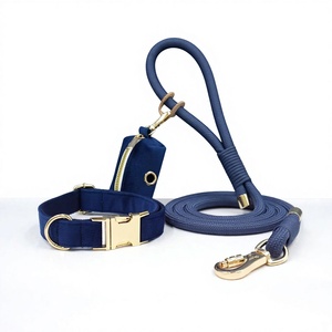 Wholesale Luxury Durable Rope Multiple Color Personalized Polyester Dog Collar Leash Set Poop Bag Engraved Custom Brand Logo