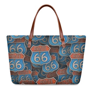 Bolsas para Mulheres com Frete Grátis, Bolsas Gráficas Retro com a Bandeira dos EUA e Sinal Route 66, Último Design em Couro PU - Product Image 4