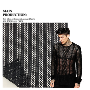 Tissu de chemises <span class=keywords><strong>au</strong></span> <span class=keywords><strong>crochet</strong></span> à manches courtes en polyester 100% noir à motif jacquard tricoté OEM pour vêtements - Product Image 1