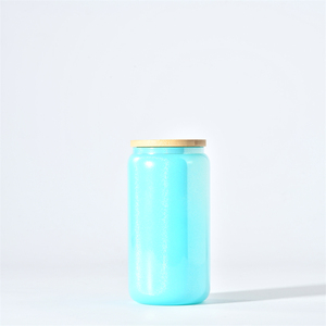 Tùy chỉnh 16 oz cốc thủy tinh 16 oz tái sử dụng bia thủy tinh có thể định hình chai ly thủy tinh với nắp tre và rơm - Product Image 5