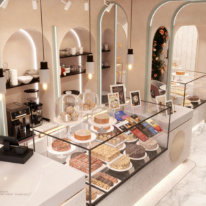 Design d'Interni per Pasticceria, Vetrina Espositiva in Vetro Personalizzata per Dessert, Decorazione su Misura per Negozio di Dolci - Product Image 2