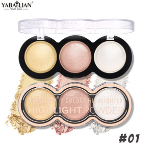 3 colores de alto brillo Resaltadores paleta maquillaje cara iluminar <span class=keywords><strong>contorno</strong></span> <span class=keywords><strong>rubor</strong></span> impermeable brillo polvo cuerpo <span class=keywords><strong>iluminador</strong></span> cosméticos - Product Image 6