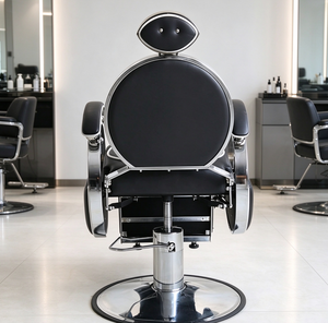 Fauteuil de barbier en cuir noir, hydraulique, inclinable, avec repose-pieds réglable et base ronde, pour salon de coiffure - Product Image 5
