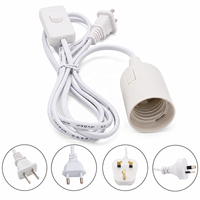 Kabel Lampu LED Gantung dengan Soket E27, Saklar 303, Kabel Ekstensi 1.8m, dan Dudukan Lampu untuk AS, AU, UK, EU