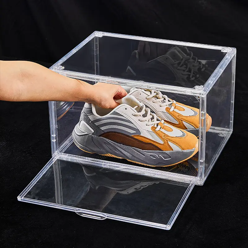 Custom Plastic Schoenendoos Opvouwbare Schoenen Organizer Box Inklapbare Groothandel Doorzichtige Draagbare Schoenenrek Organizer Met Deur